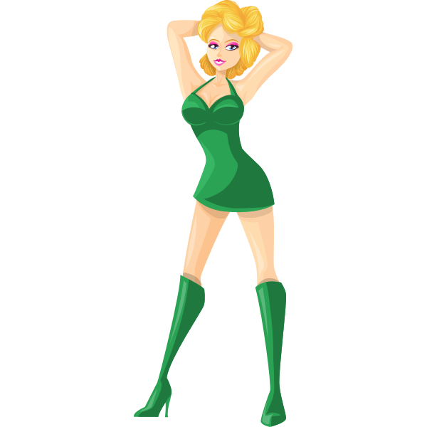 Young lady in green dress and tall boots