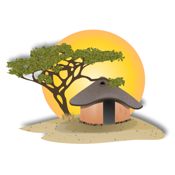 Vector drawing of landscape with African hut