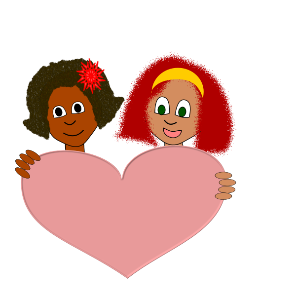 Vector image of girlfriends holding a heart