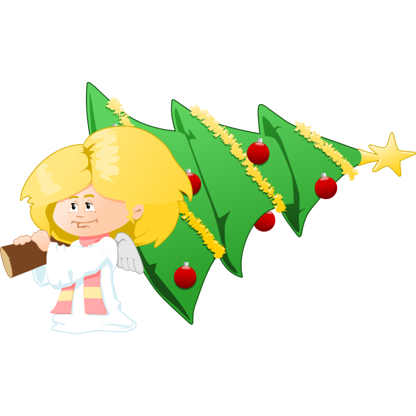 Christmas tree carrying angel vector clip art