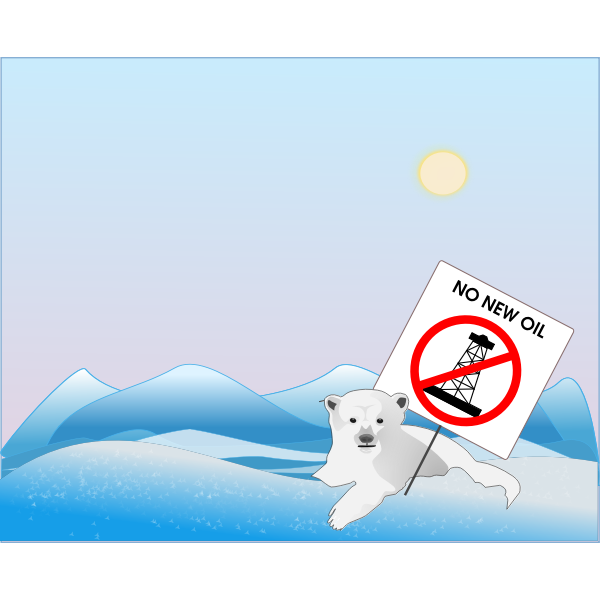 Polar bear with '' no new oil'' sign vector image