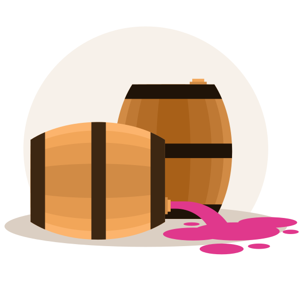 Wooden Barrels with Spilled Wine