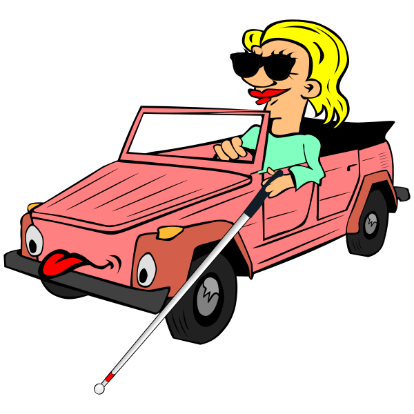 Blind Girl Driving Car Cartoon