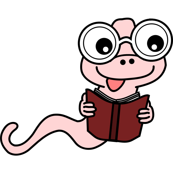 Cartoon worm holding book