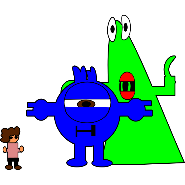 Cartoon blue and green monsters