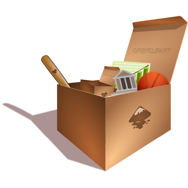 Vector illustration of cardboard box full of junk