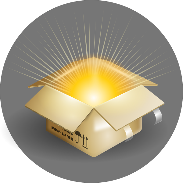 Vector illustration of cardboard box with rays of light coming out