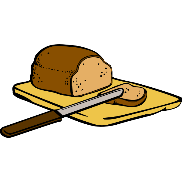 Bread with knife on cutting board