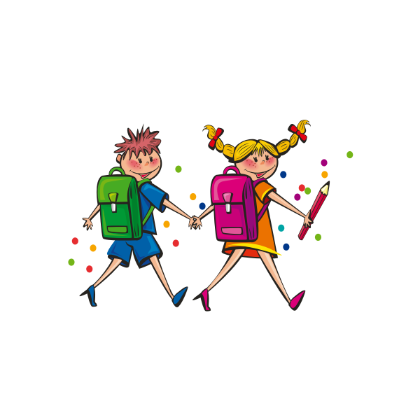 Girl and boy walking to school vector illustration