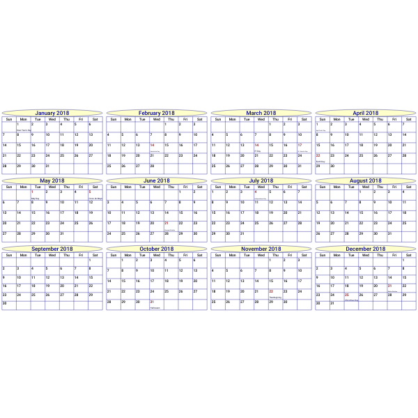 2018 Year/Month Calendar