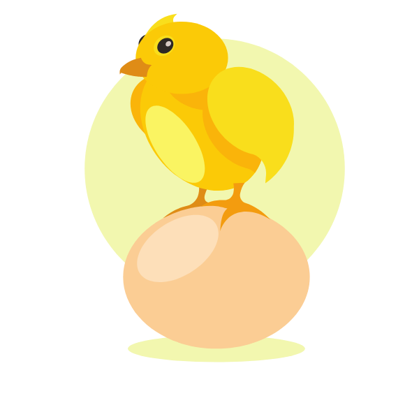Cute chick standing on an egg