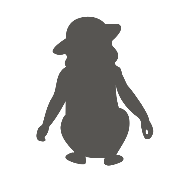 Vector image of silhouette of a girl in a hat crouching