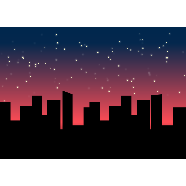 Vector image of city scape with stars