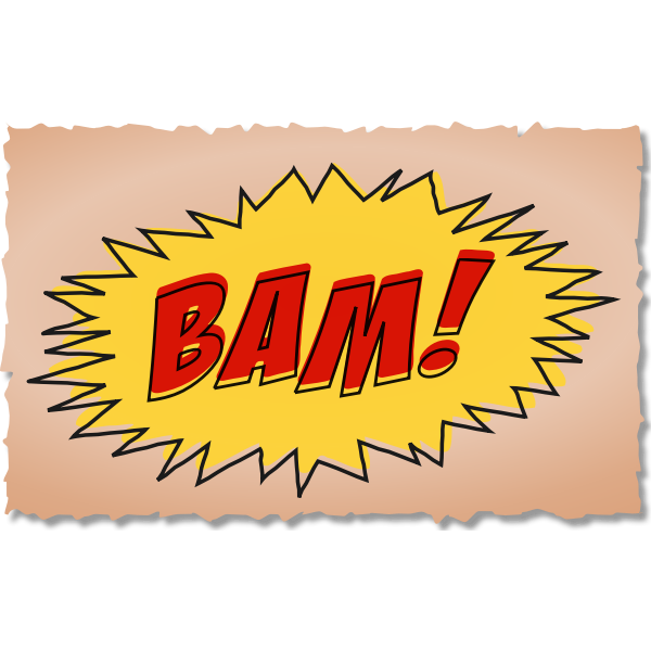 Vintage comic BAM sound effect on brown background