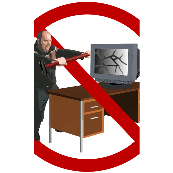 Computer rage forbidden sign vector illustration