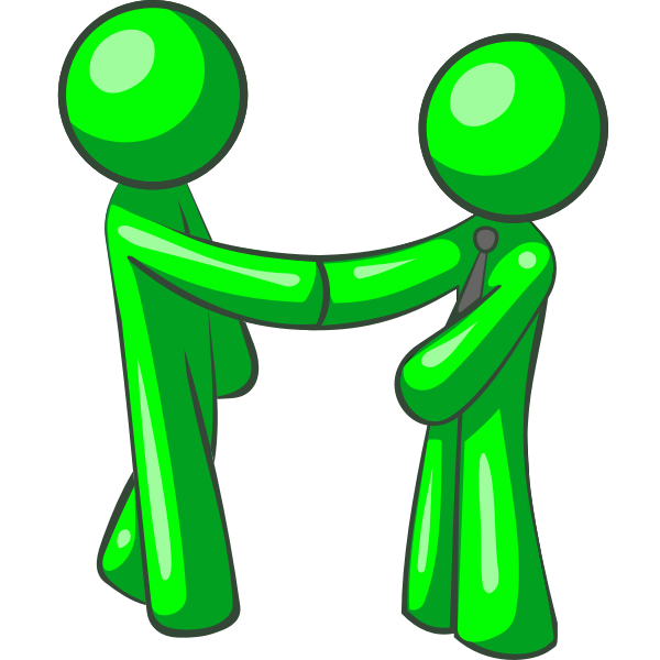 Green human figures pointing hands at each other