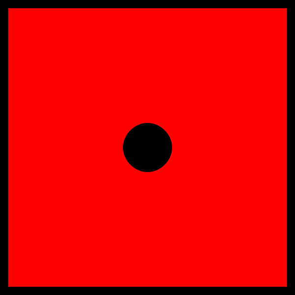 One black dot on red dice