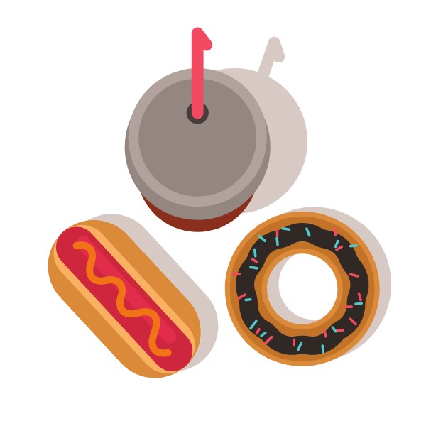 Hot dog, doughnut and soda