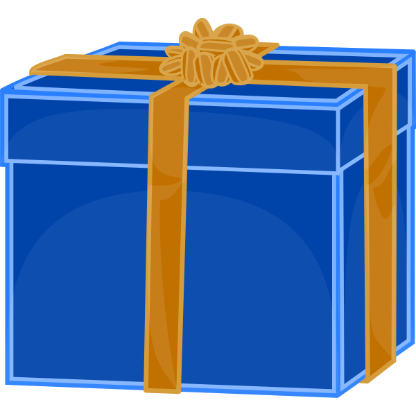 Vector image of blue gift box with gold ribbon