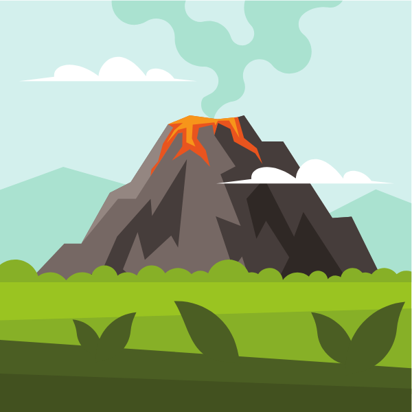 Erupting volcano in the distance
