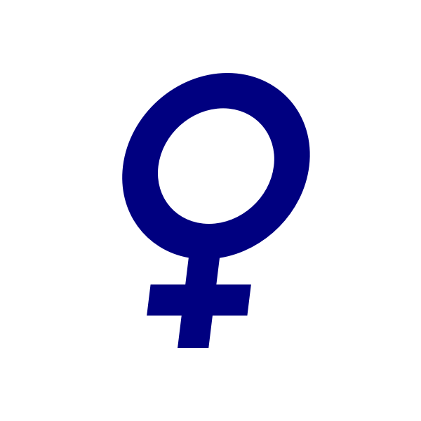 Vector illustration of dark blue italic gender symbol for females