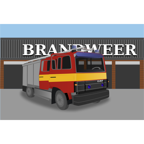 Fire truck in front of fire house vector image