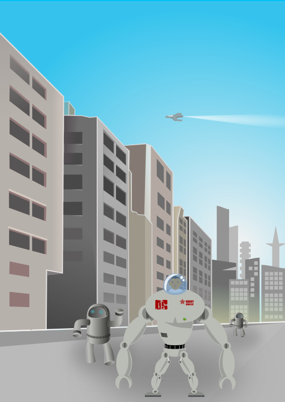 Futuristic street with robots