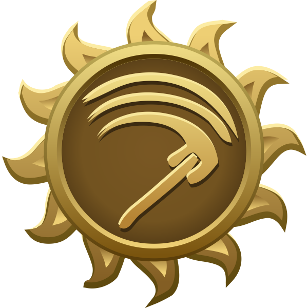 Vector illustration of sickle on sun shaped emblem