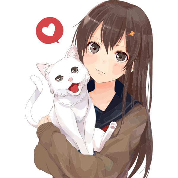Anime girl with kitten