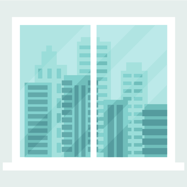 City skyline seen through the window