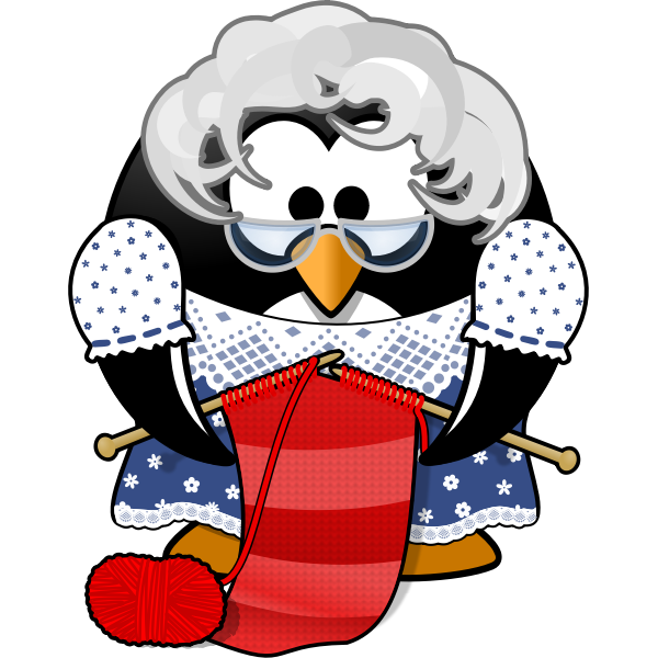 Vector clip art of grandma penguin knitting