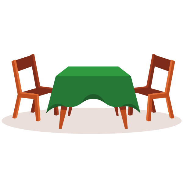 Table with green tablecloth