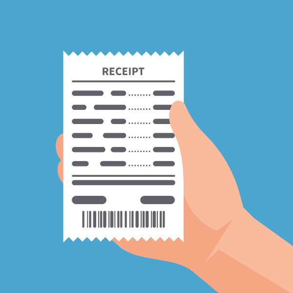 Hand holds a receipt
