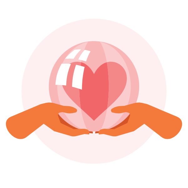 Hands hold a heart in the glass