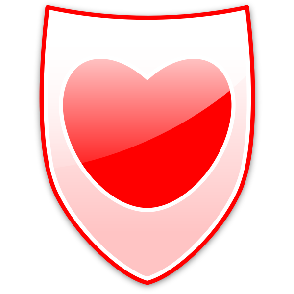 Vector illustration of red heart on a shield