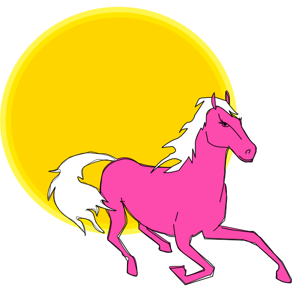 Vector clip art of running pink horse in sun