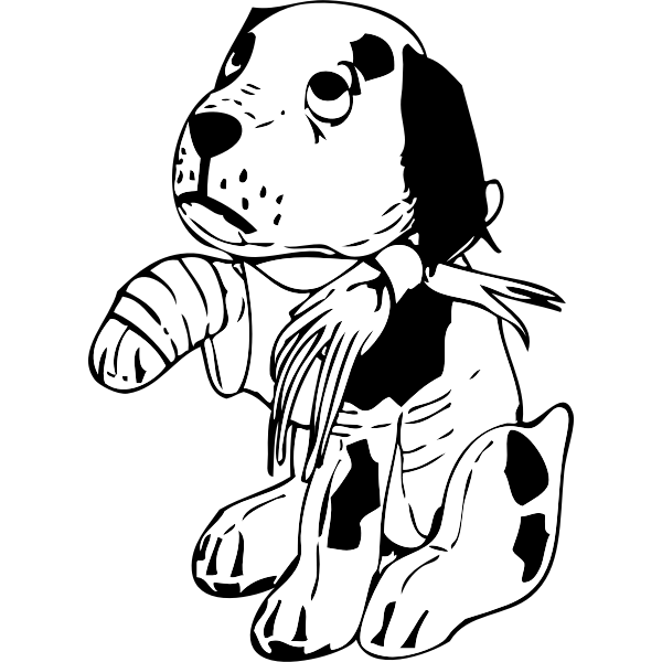 Sad dog with a broken leg vector illustration