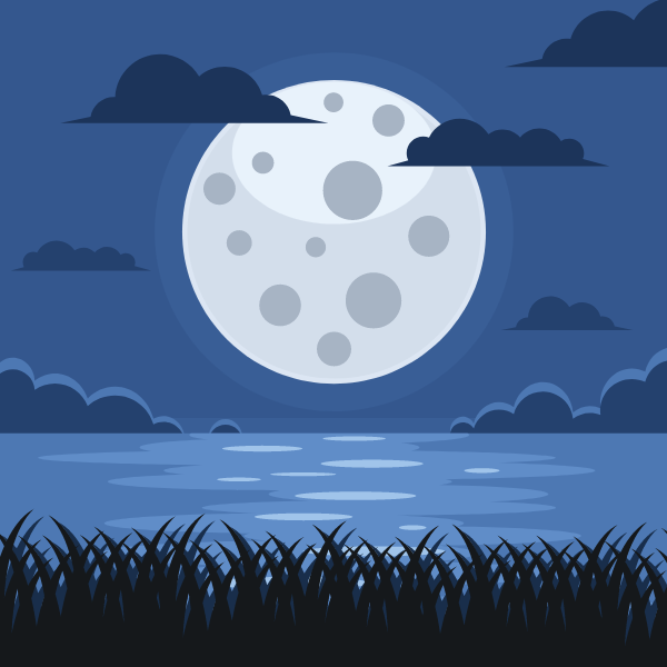 Lake in full Moon night