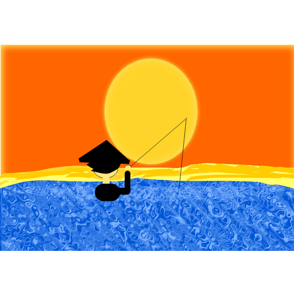 Fishing under sunset vector image