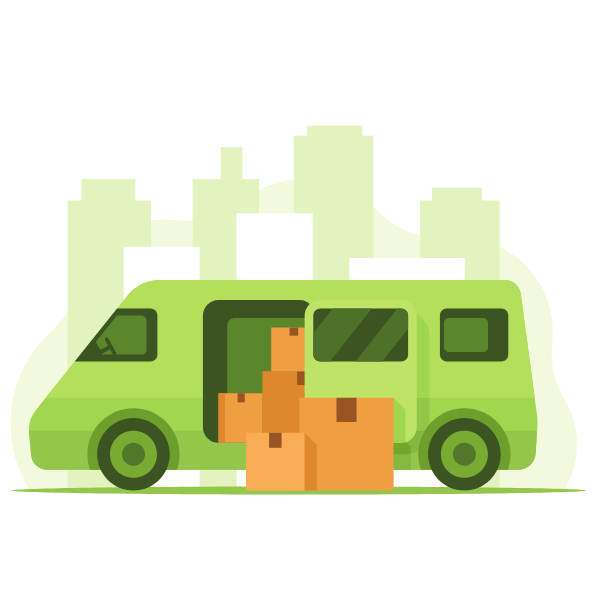Green van delivering parcels