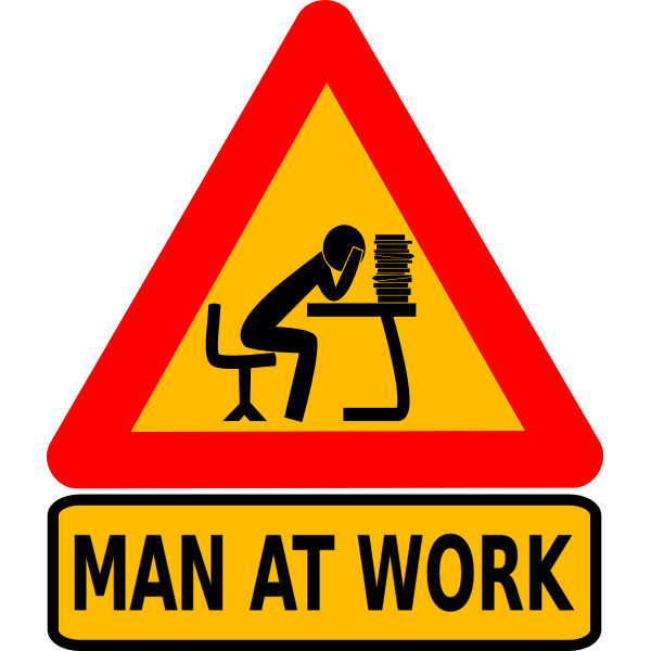 Man at intellectual work board sign