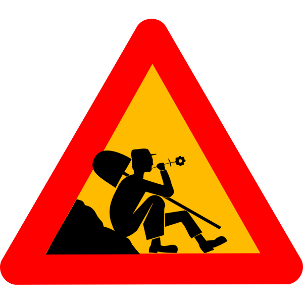 Vector illustration of man resting at construction site traffic sign