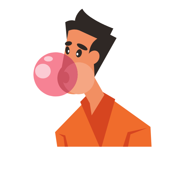 A man blowing balloons with a chewing gum