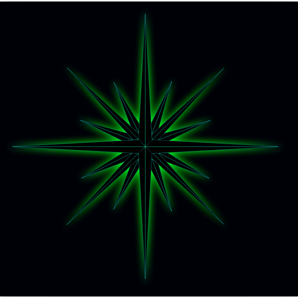 Vector illustration of glowing green star on black background