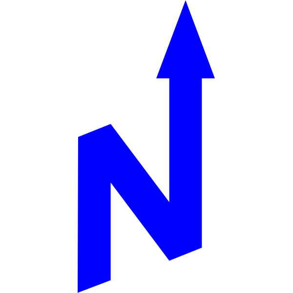 Blue N pointing ''north''