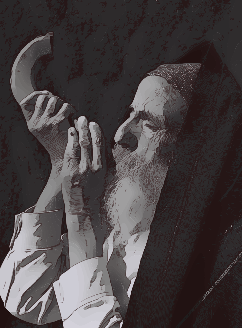 Elderly man blowing a shofar