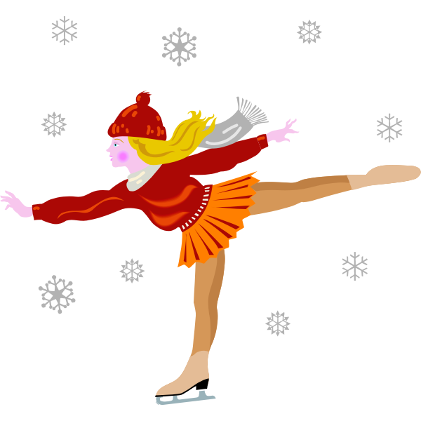 Vector clip art of ice skating girl in skirt