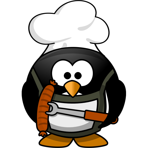 Penguin with barbecue equipment