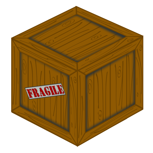 3D vector drawing of a wooden crate with fragile load