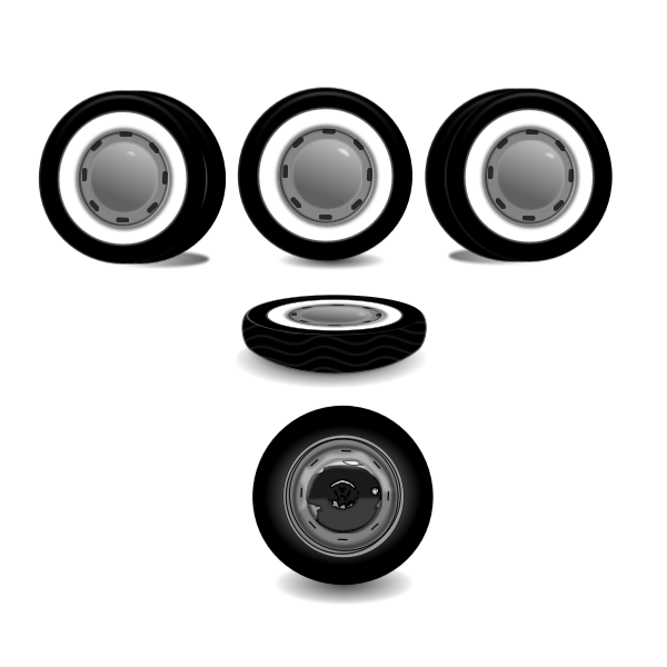 Illustration of car wheels from different perspectives